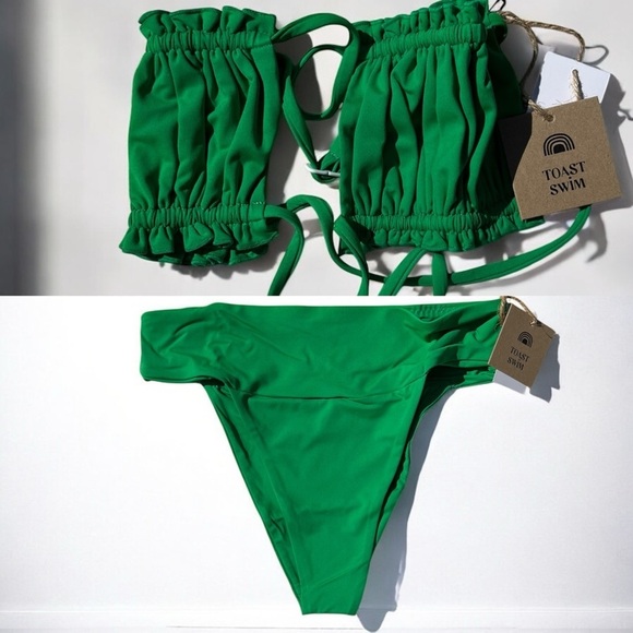 🌻NEW w.tag Free People x Toast Signature Ruffle Bandeau Top in Fern Green - Picture 11 of 12